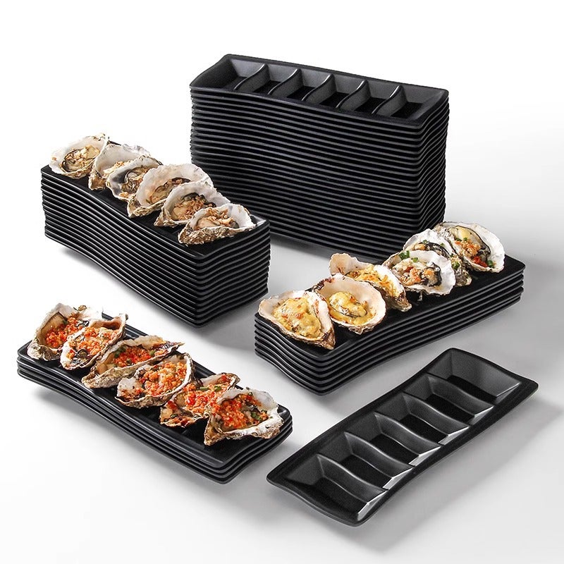 Food Stalls Barbecue Shop Black Melamine Frosted Oysters Barbecue Plate Commercial Seafood Grilled Squid Plate Porcelain Tableware - Image 3